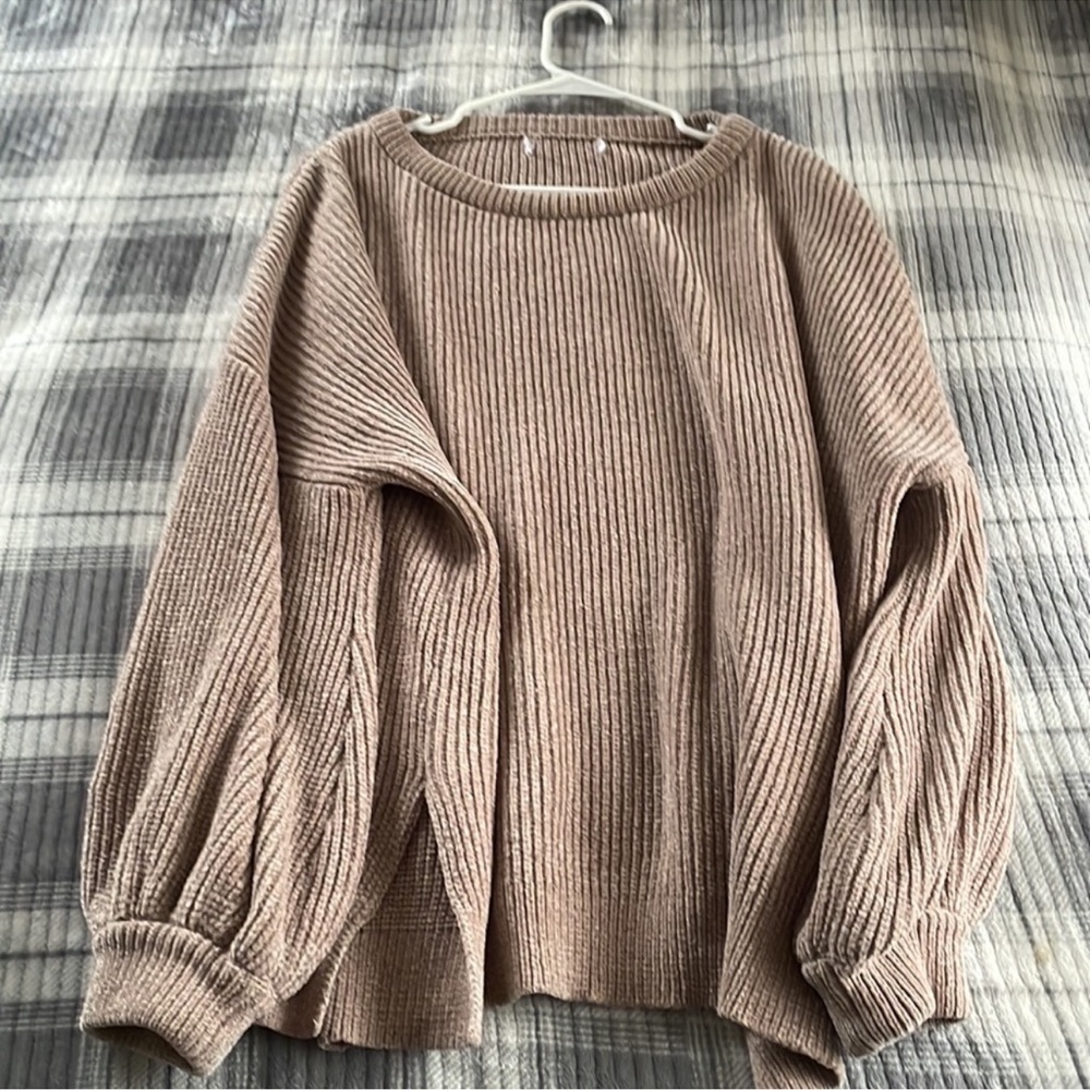Chenille Blush Balloon Sleeve Loose Sweater